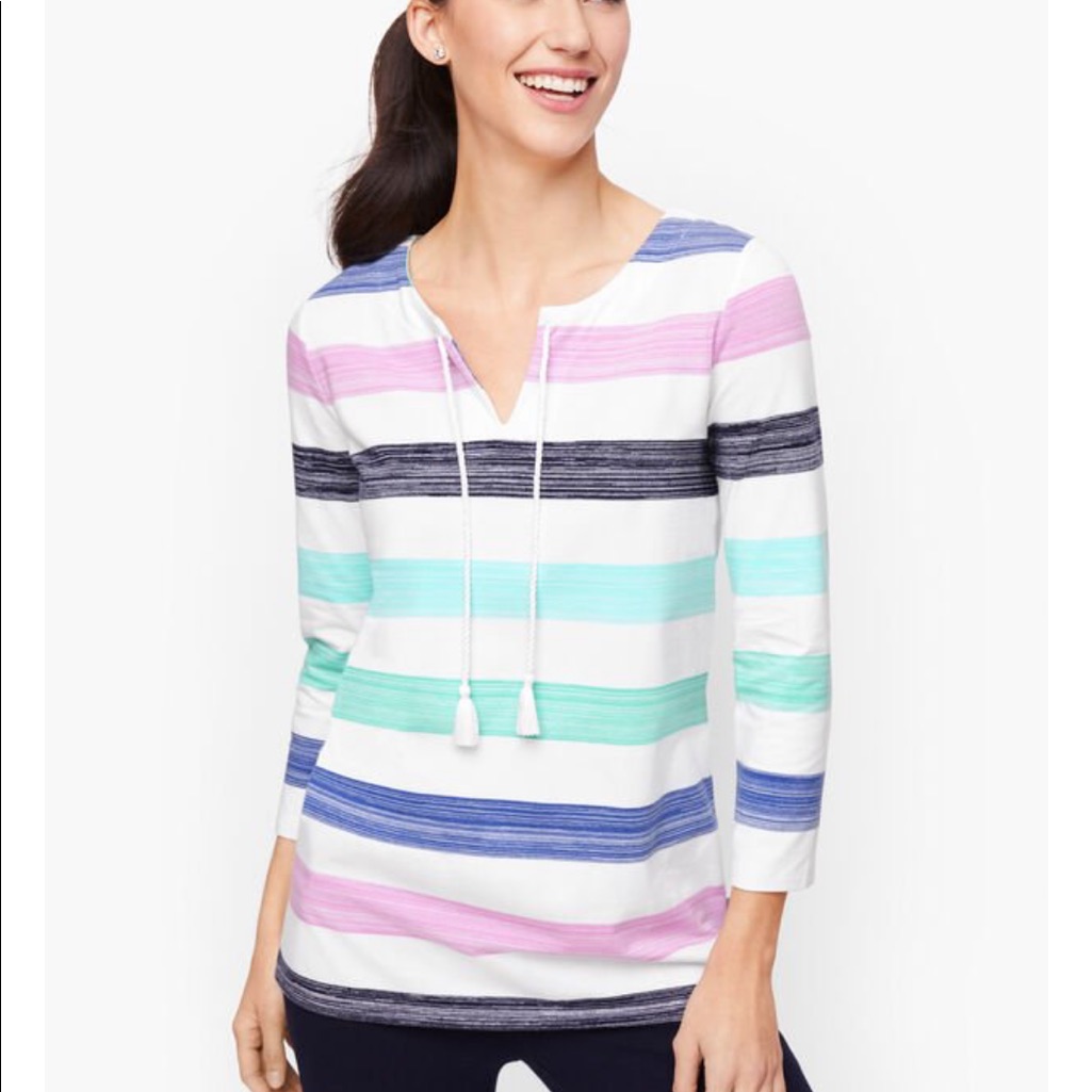 Talbots Striped Split Neck Pullover
